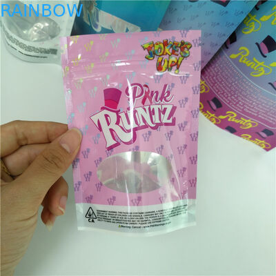 Makanan Weed Kantong Plastik Kemasan Kustom Dicetak Stand Up Pink Runts Bags Heat Seal