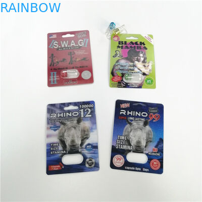 Kemasan Kartu Blister Kustom Rhino Container Bullet Untuk Male Enhancement Capsule Packaging
