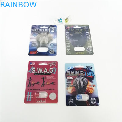 Dilapisi Kertas Blister Kartu Kemasan Kustom Dicetak Efek 3D Rhino 69 Pill Capsule Pack