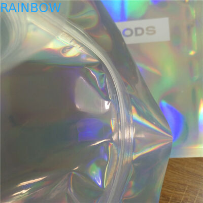 Pakaian Pakaian Kemasan Stand Up Zipper Pouch Bags Iridescent Glitter Holographic Ziplock
