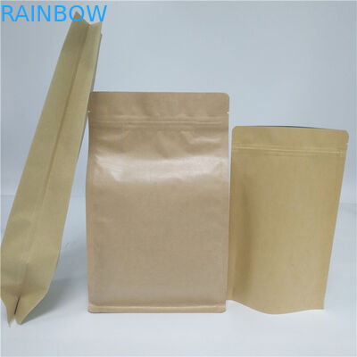 Aluminium Foil Side Gusset Daur Ulang Kertas Kraft Coffee Bag Doypack Kantong Bawah Datar