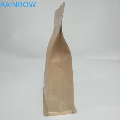 Aluminium Foil Side Gusset Daur Ulang Kertas Kraft Coffee Bag Doypack Kantong Bawah Datar