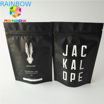 Matte Black Metallic Foil Pouch Stand Up 2 Oz Coffee Bags Dengan Zipper / Valve
