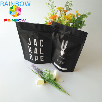 Matte Black Metallic Foil Pouch Stand Up 2 Oz Coffee Bags Dengan Zipper / Valve