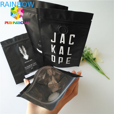 Matte Black Metallic Foil Pouch Stand Up 2 Oz Coffee Bags Dengan Zipper / Valve