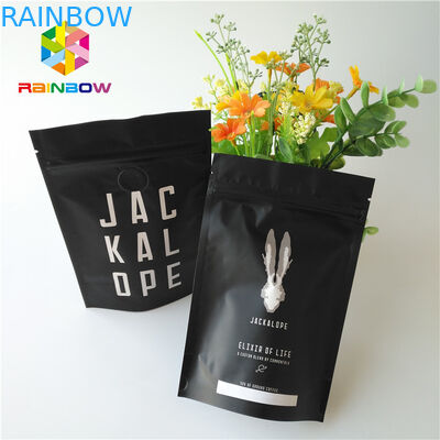 Matte Black Metallic Foil Pouch Stand Up 2 Oz Coffee Bags Dengan Zipper / Valve