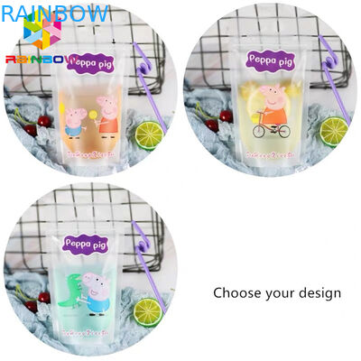 Tas Kemasan Kantong Makanan Minuman Cair Transparan, Stand Up FDA Dengan Pegangan / Sedotan