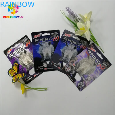 Efek 3D Holographic Kemasan Kartu Blister Rhino Container Bullet Untuk Male Enhancement Capsule