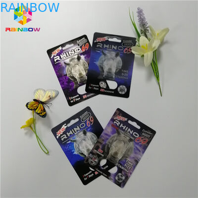 Efek 3D Holographic Kemasan Kartu Blister Rhino Container Bullet Untuk Male Enhancement Capsule
