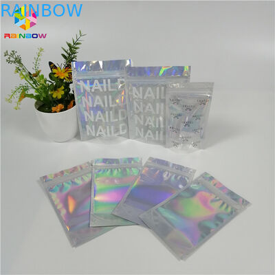 Mylar Glossy Make Up Organizer Kosmetik Bag Holographic Foil Clear Window Dengan Logo Kustom