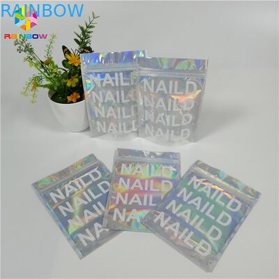 Holographic Foil Zipper Stand Up Pouch Mylar Bag Cetak Kustom Ziplock Bau Bukti
