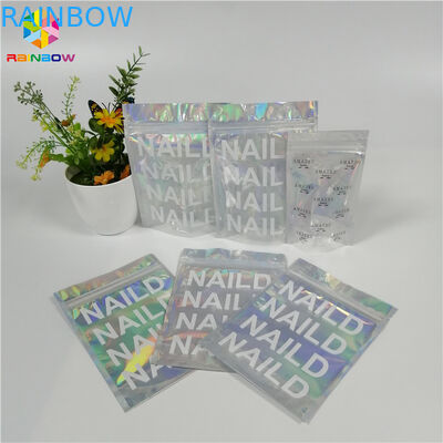 Holographic Foil Zipper Stand Up Pouch Mylar Bag Cetak Kustom Ziplock Bau Bukti