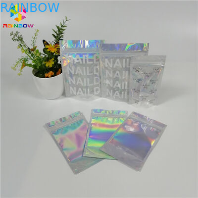 Holographic Foil Zipper Stand Up Pouch Mylar Bag Cetak Kustom Ziplock Bau Bukti
