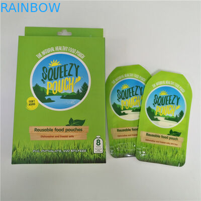 BPA Gratis Reusable Squeeze Packaging Liquid Zipper Double Bag Dengan Paper Box