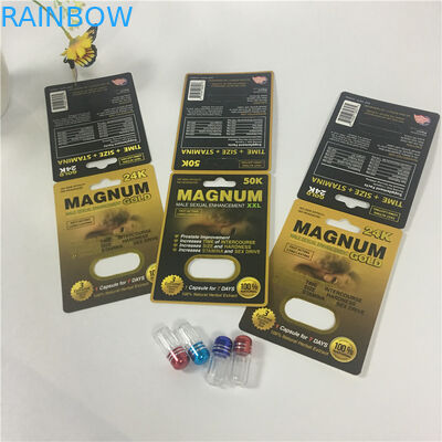 Mangum Emas Capsule Pill Blister Kartu Kemasan Silk Printing Dengan Insert / Botol