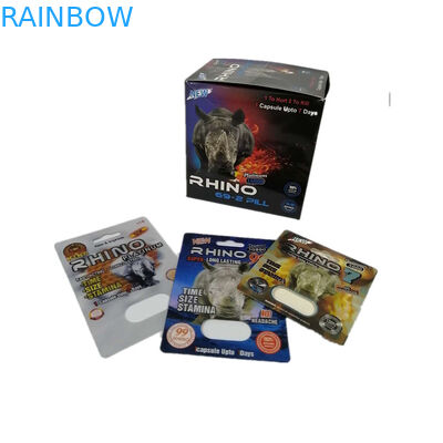 Geser Blister Sisipkan Kartu Kotak Kertas Kemasan Badak 69 Seks Pil 3d Kemasan Ukuran Disesuaikan