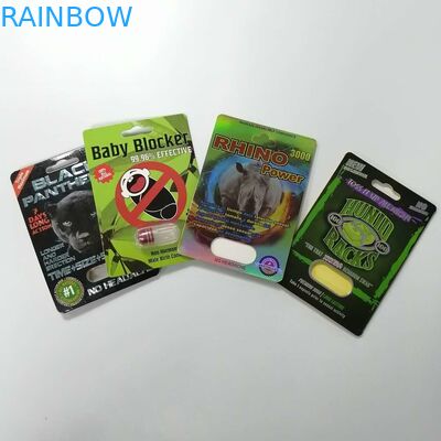 Geser Blister Sisipkan Kartu Kotak Kertas Kemasan Badak 69 Seks Pil 3d Kemasan Ukuran Disesuaikan