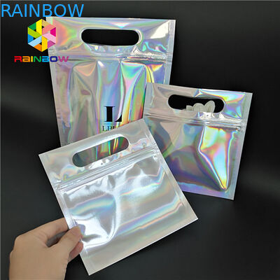 Skincare Cosmetic Packaging Bag Hologram Foil Bath Salt Packing Dengan Jendela / Gantungan