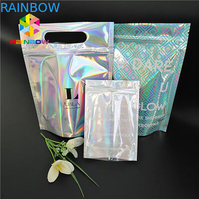 Skincare Cosmetic Packaging Bag Hologram Foil Bath Salt Packing Dengan Jendela / Gantungan