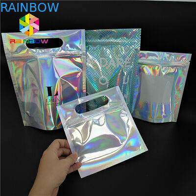 Skincare Cosmetic Packaging Bag Hologram Foil Bath Salt Packing Dengan Jendela / Gantungan