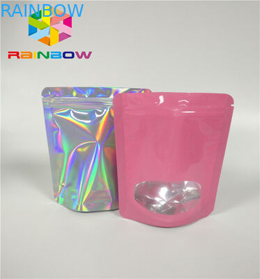 Plastik Stand Up Tas Kemasan Kosmetik Hologram Zipper Packing Ukuran Disesuaikan