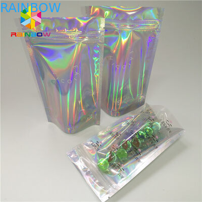 Kustom Plastik Mylar Resealable Stand Up Kantong Kemasan Kosmetik Holographic