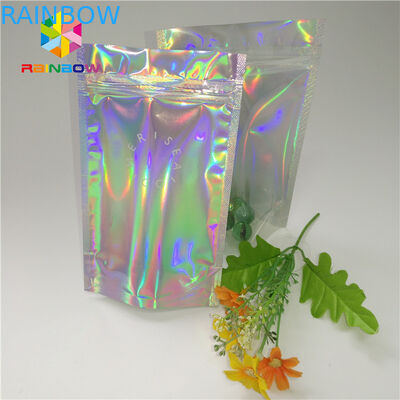 Kustom Plastik Mylar Resealable Stand Up Kantong Kemasan Kosmetik Holographic