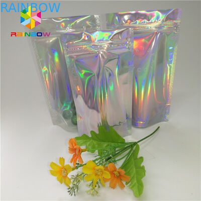 Kustom Plastik Mylar Resealable Stand Up Kantong Kemasan Kosmetik Holographic