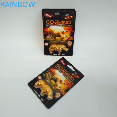 Go Rhino Men Enhancement Pill Blister Card Packaging Dengan Rhino Figure Blister Bottle