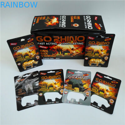 Go Rhino Men Enhancement Pill Blister Card Packaging Dengan Rhino Figure Blister Bottle