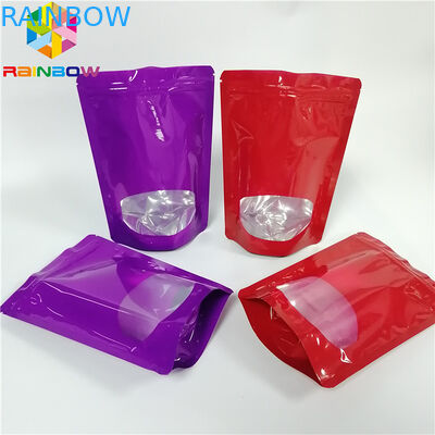 Kemasan Kantong Aluminium Foil Glossy Stand Up Mylar Smell Proof Heat Seal With Window
