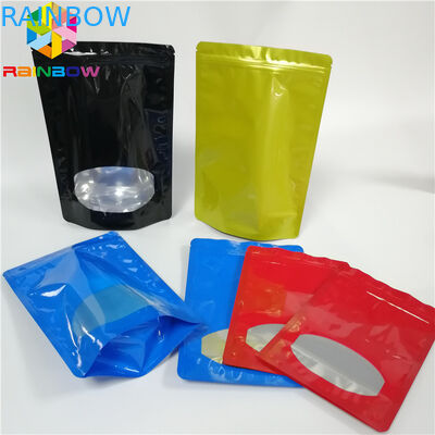 Kemasan Kantong Aluminium Foil Glossy Stand Up Mylar Smell Proof Heat Seal With Window