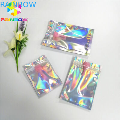 Clear Hologram Foil Depan Kemasan Kantong Tiga Sisi Seal Ziplock Dapat Didaur Ulang