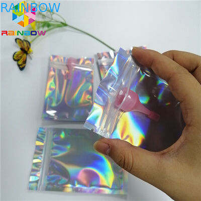 Clear Hologram Foil Depan Kemasan Kantong Tiga Sisi Seal Ziplock Dapat Didaur Ulang