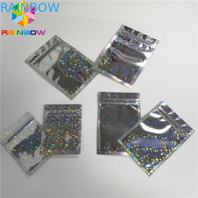 Clear Hologram Foil Depan Kemasan Kantong Tiga Sisi Seal Ziplock Dapat Didaur Ulang