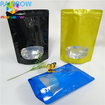 Permukaan Glossy Stand Up Zipper Pouch Bags Aluminium Foil Bau Bukti Dengan Jendela