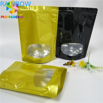 Permukaan Glossy Stand Up Zipper Pouch Bags Aluminium Foil Bau Bukti Dengan Jendela