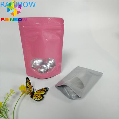 Permukaan Glossy Stand Up Zipper Pouch Bags Aluminium Foil Bau Bukti Dengan Jendela