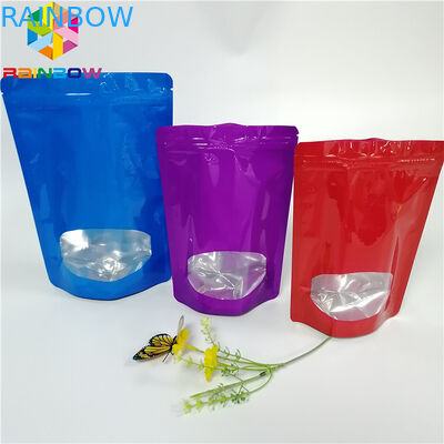 Permukaan Glossy Stand Up Zipper Pouch Bags Aluminium Foil Bau Bukti Dengan Jendela