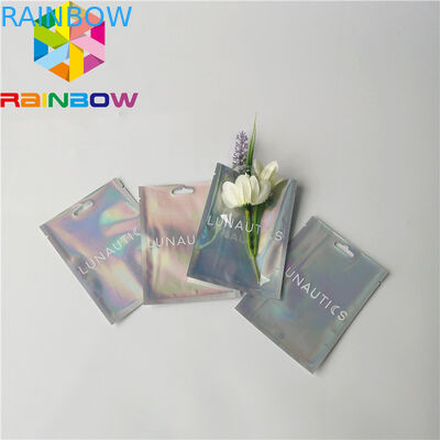 Clear Front Foil Pouch Kemasan Tas Mylar Kustom Hologram Rainbow Foil Bau Bukti