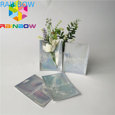 Clear Front Foil Pouch Kemasan Tas Mylar Kustom Hologram Rainbow Foil Bau Bukti