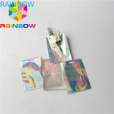 Clear Front Foil Pouch Kemasan Tas Mylar Kustom Hologram Rainbow Foil Bau Bukti