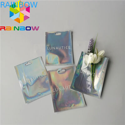 Clear Front Foil Pouch Kemasan Tas Mylar Kustom Hologram Rainbow Foil Bau Bukti