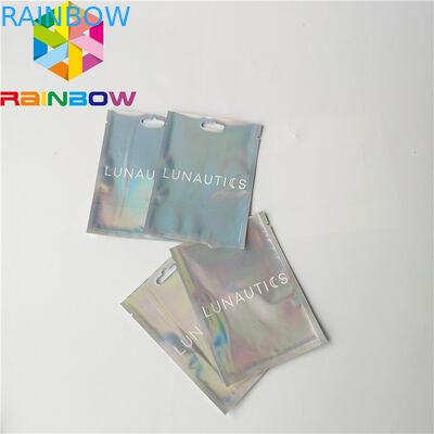 Clear Front Foil Pouch Kemasan Tas Mylar Kustom Hologram Rainbow Foil Bau Bukti
