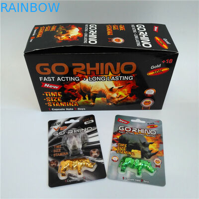 Botol Pil Plastik Kapsul Kartu Blister Kemasan Go Rhino Gold 3D Set Lengkap