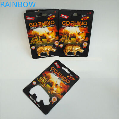 Botol Pil Plastik Kapsul Kartu Blister Kemasan Go Rhino Gold 3D Set Lengkap