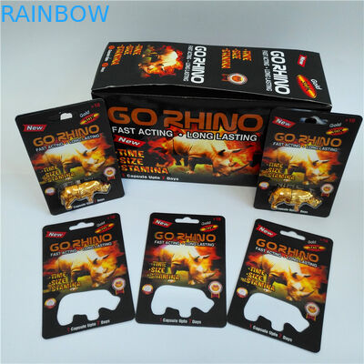 Botol Pil Plastik Kapsul Kartu Blister Kemasan Go Rhino Gold 3D Set Lengkap
