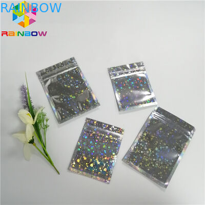 Hologram Foil Pouch Kemasan Heat Seal Star Flash Mylar Plastic Three Side Seal Zipper Bag