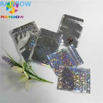 Hologram Foil Pouch Kemasan Heat Seal Star Flash Mylar Plastic Three Side Seal Zipper Bag