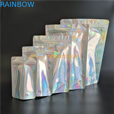 Holographic Stand Up Foil Kantong Aluminium Foil Mylar Ziplock Untuk Hadiah / Kosmetik